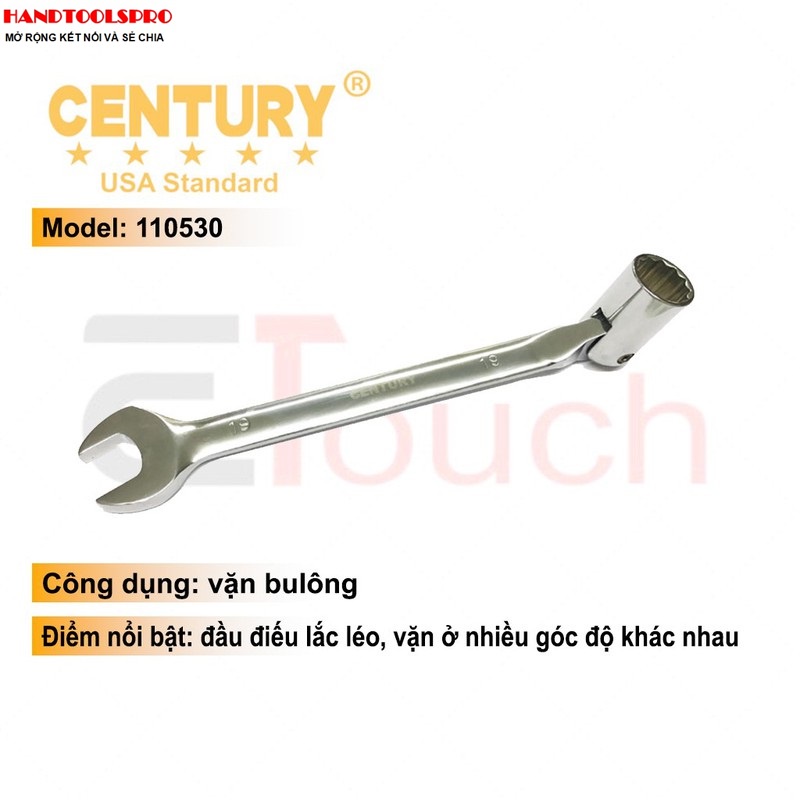 Miệng và điếu lắc léo số 08,10,12,13,14,17,19mm 110530-8MM CENTURY