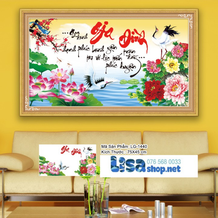 Tranh đính đá GIA ĐÌNH 75X45cm chưa đính lg1440