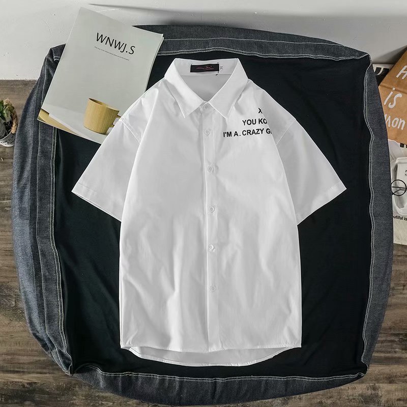 YJ Ღ『M-3XL』Spot Real Shot New Summer Urban Casual Fashion Simple Style Wild Loose English Printing Design Casual Men's Short-sleeved Shirt