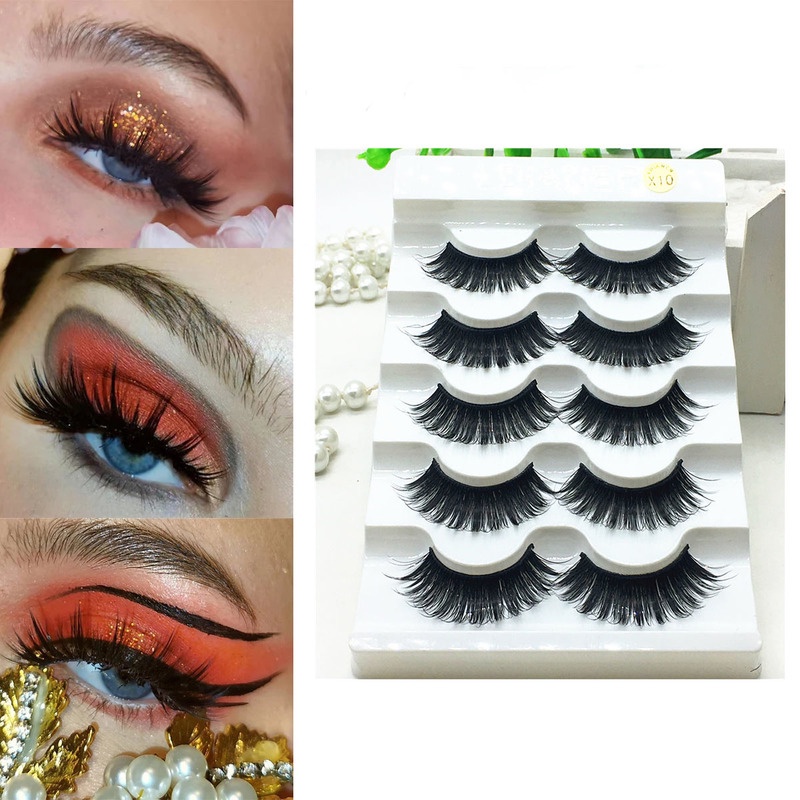 Set 5 cặp lông mi giả 3d bằng lông chồn nhân tạo làm dày dài và cong mi tự nhiên cho nữ