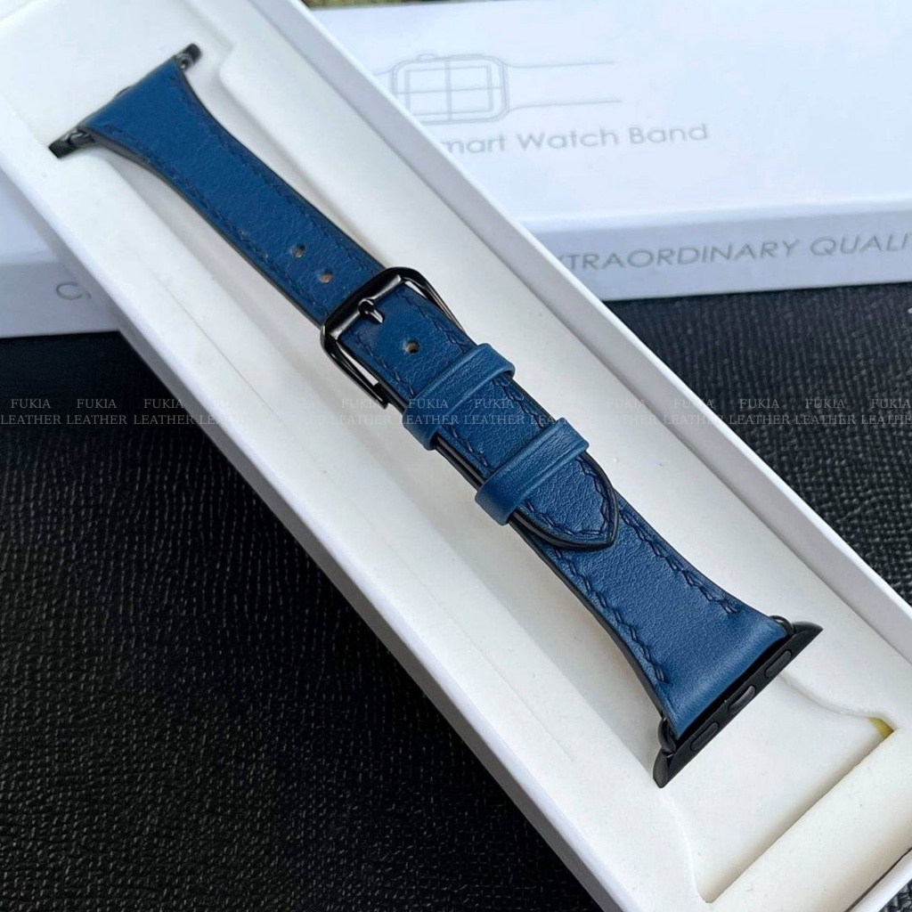 Dây da thủ công Swift xanh navy bản nhỏ dành cho Apple Watch series 1/2/3/4/5/6/7/SE, đồng hồ thông minh, đồng hồ cơ
