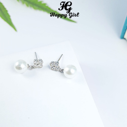 Khuyên tai bạc nữ, khuyên tai bạc gắn ngọc trai nhân tạo xinh xắn - Happy Girl