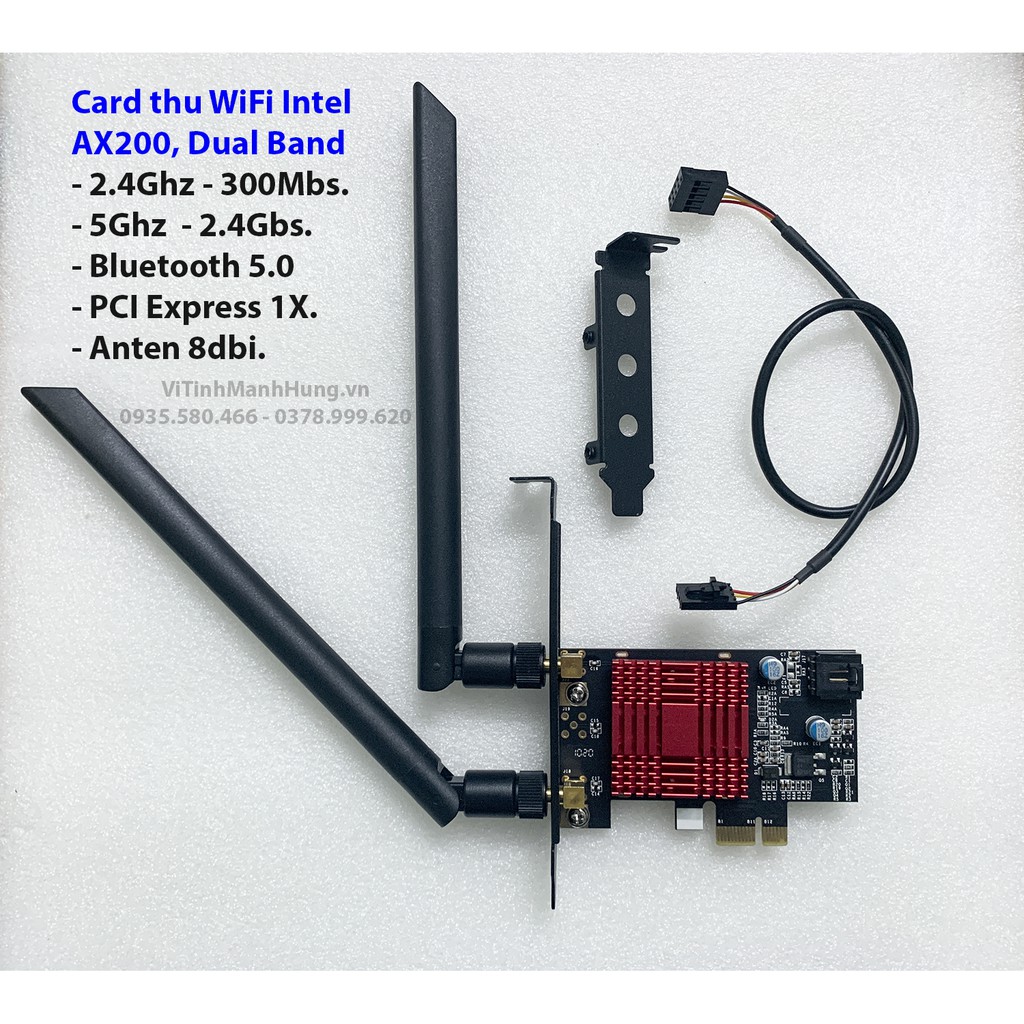 Card thu WiFi Intel AX200, Dual Band, 5G – 2.4Gbs, Bluetooth 5.0, có tản nhiệt.