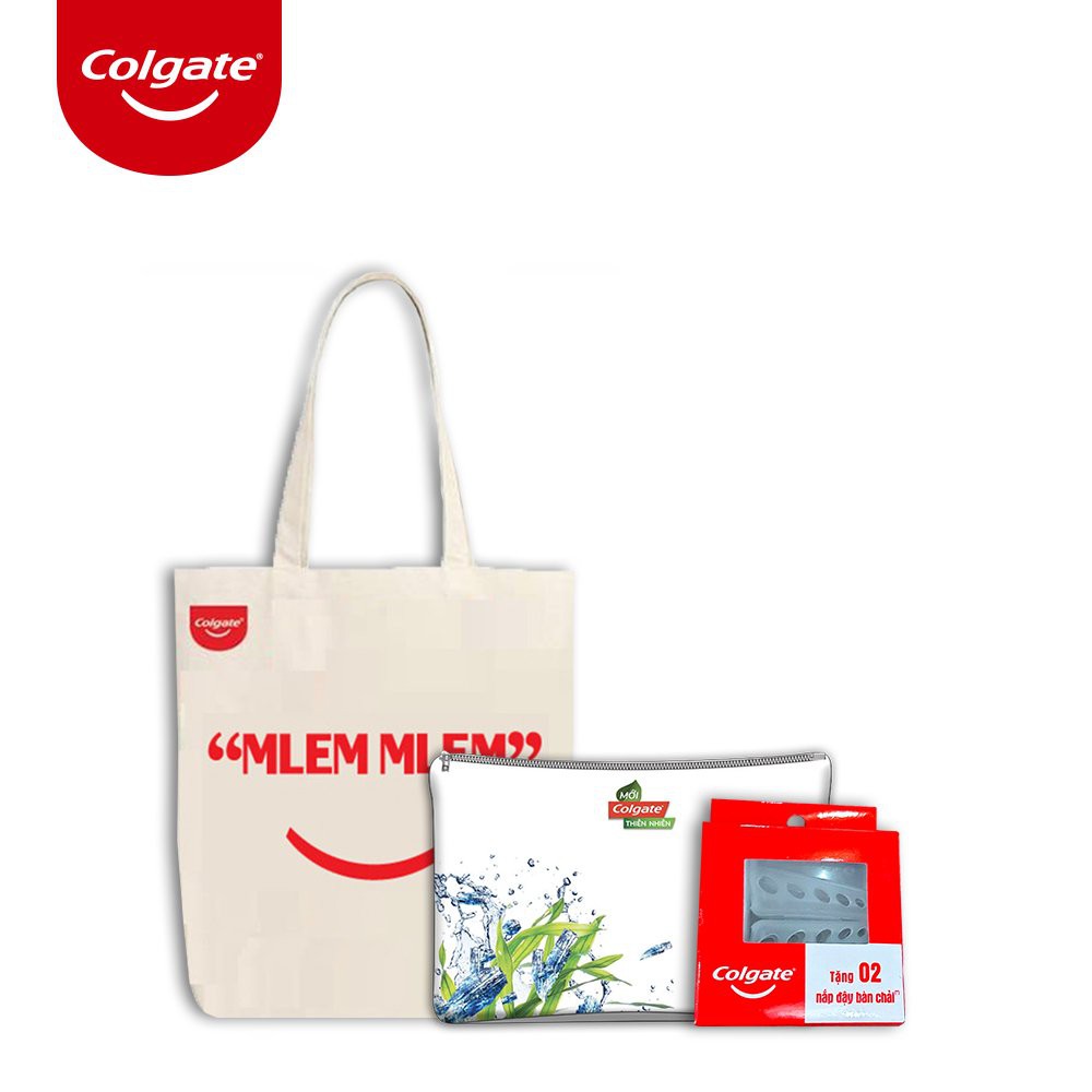 [HB gift] Túi Tote Mlem + Túi cầm tay thiên nhiên + Hộp 2 Nắp đậy bảo vệ đầu bàn chải Colgate