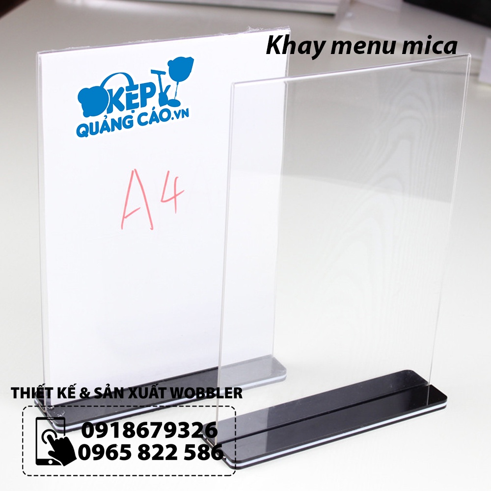 Menu để bàn, Menu mica đủ kích thước A4,A5, Kệ menu đế lùa trong suốt, bảng mica đẹp, khay mica A4/A5