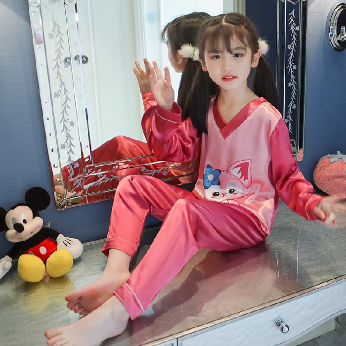 Bộ Đồ Ngủ Tay Dài Chất Lụa Thời Trang Hàn Quốc Dễ Thương Cho Bé