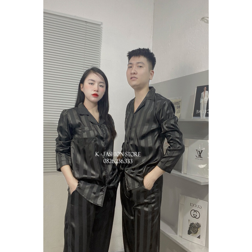 Đồ Bộ Pijama Nam Nữ Dài Tay Chất Lụa Đẹp Mặc Đôi Dành Cho Nam Và Nữ - Đồ Mặc Nhà Sang Chảnh Luxury Sọc Vuông.