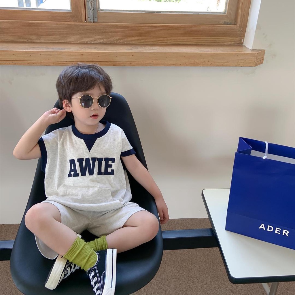 Set Áo Thun Ngắn Tay Và Quần Short Phong Cách Hàn Quốc Thời Trang Mùa Hè Cho Bé Trai