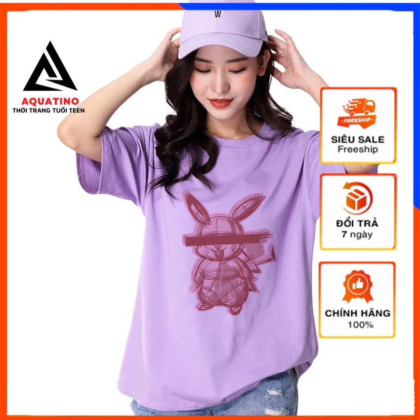 Áo thun unisex Aquatino áo form rộng Pikachu Cotton rẻ đẹp freesize 40-70kg