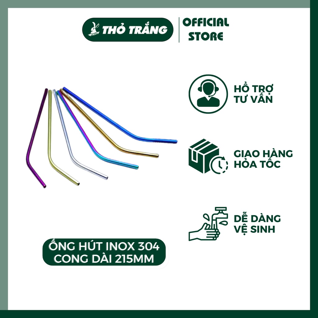 Ống hút inox 304 cong đủ màu dài 215mm