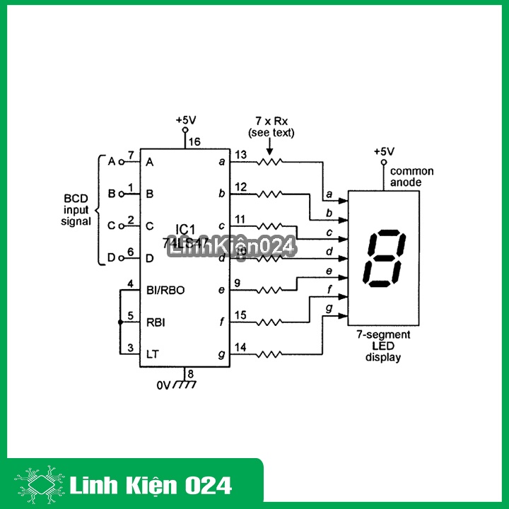 Ic chức năng 74LS47 điều khiển led 7 đoạn bằng mã BCD to 7-segment Decoder/Driver DIP16