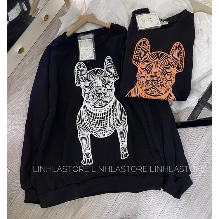Áo Sweater Dài Tay [FS]  Nỉ cổ tròn in hình Chó chất nỉ bông siêu dày form rộng UNISEX