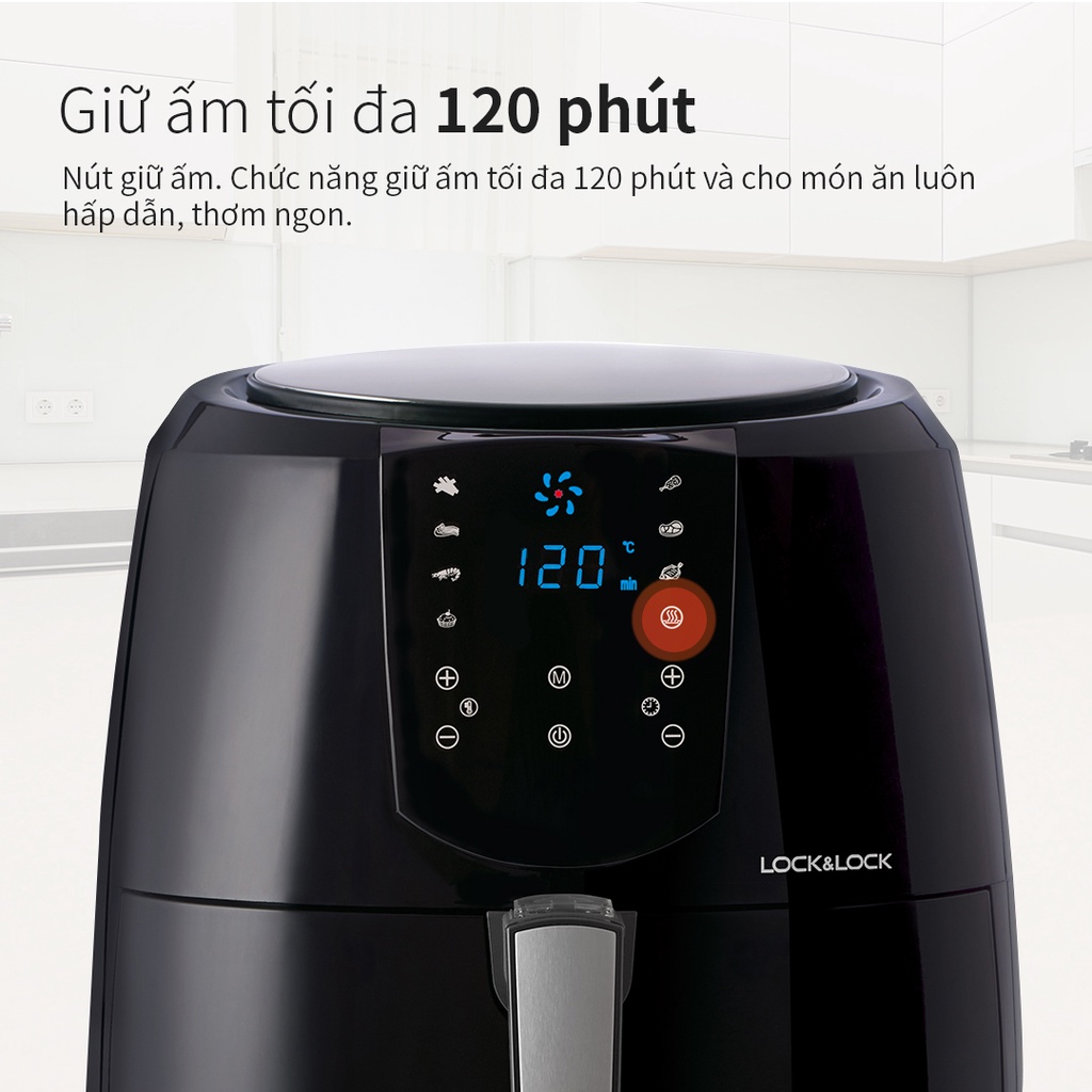 Nồi Chiên Không Dầu Lock&amp;Lock Jumbo Plus Air Fryer 5.2L Màu-đen EJF357BLK