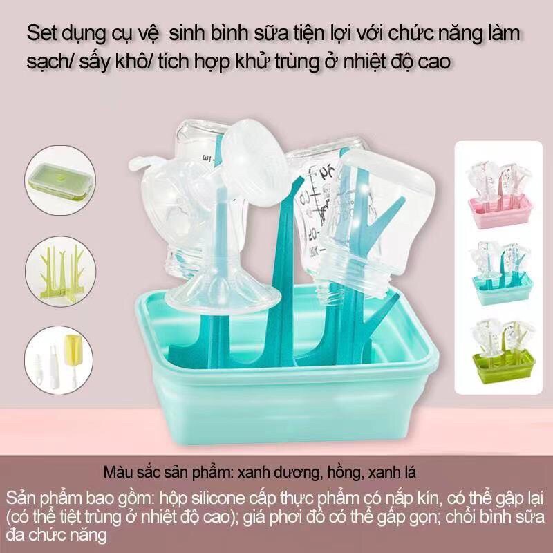 Khay úp bình sữa vcoool gấp gọn tiện lợi, tặng kèm cọ