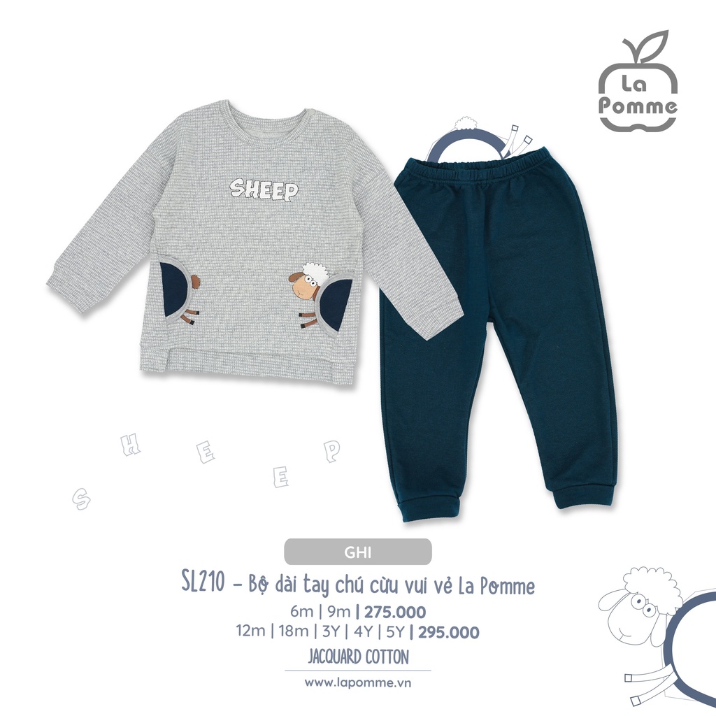 Bộ La Pomme cotton dài tay chú cừu vui vẻ Sheep cao cấp mềm mịn thấm hút tốt cho bé trai bé gái SL210