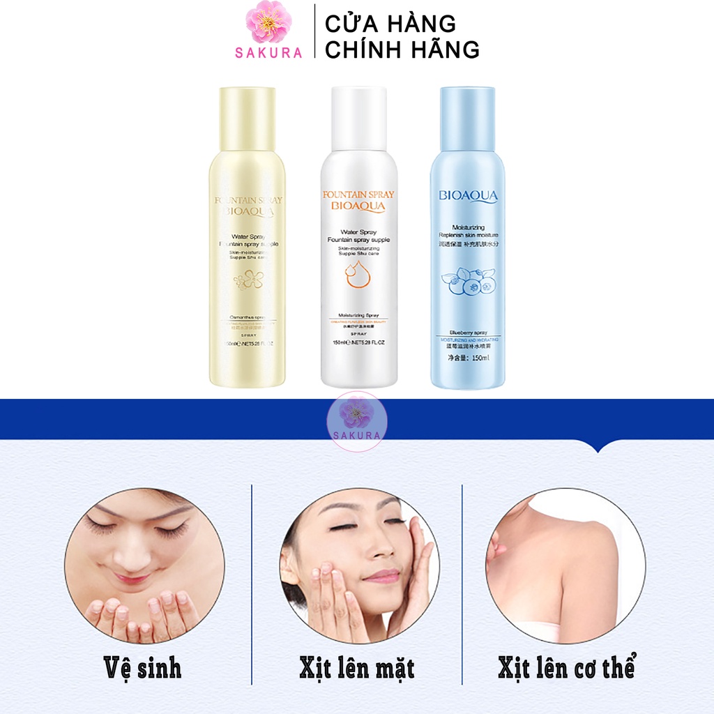 Xịt khoáng BIOAQUA dưỡng ẩm kiểm soát dầu cố định lớp trang điểm nội địa trung Sakura 150ml