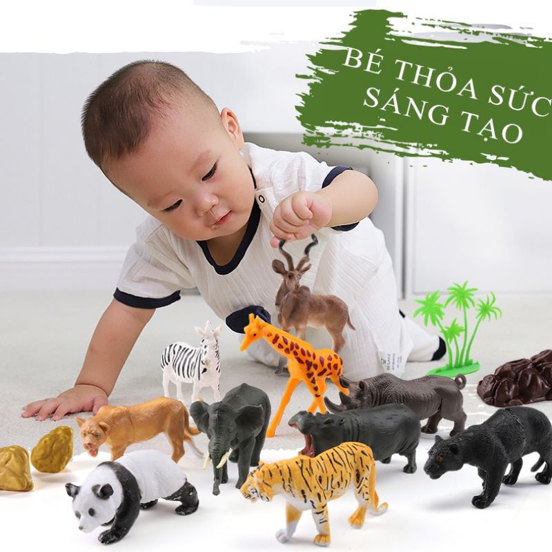 Bộ đồ chơi mô hình động vật và cây cối 58 chi tiết có hộp đựng ,Đồ chơi cho bé