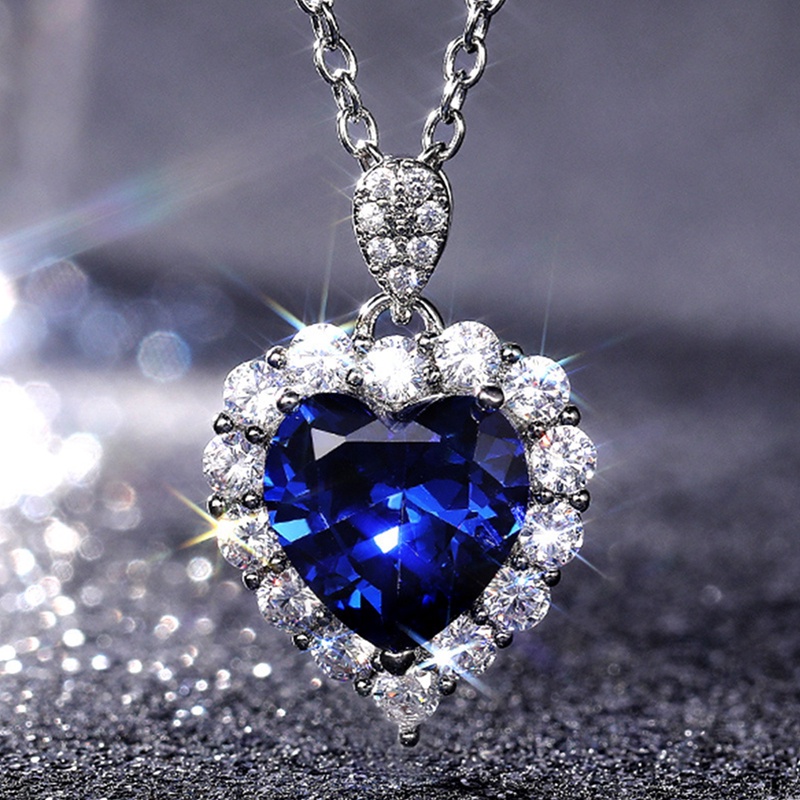 Vòng cổ Bạc 925 Mặt Hình Trái Tim Đính Đá Sapphire Thời Trang Sang Trọng Cho Nữ