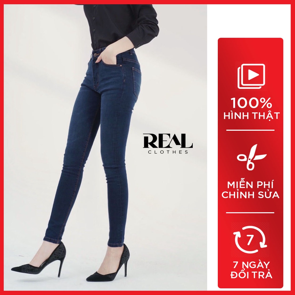 Quần jeans nữ xanh skinny vệt trắng, lưng cao, co giãn, có túi, tôn dáng