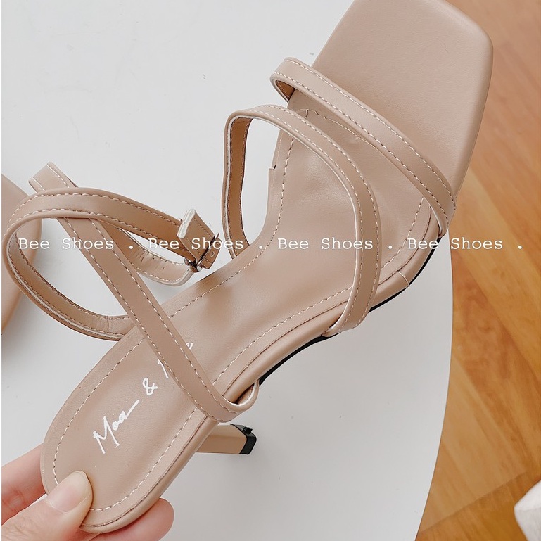 BEESHOES - SANDAL NỮ MŨI VUÔNG QUAI NGANG TRƠN - SANDAL NỮ MŨI VUÔNG GÓT NHỌN CAO 7 PHÂN SẴN MÀU ĐEN - BE - TRẮNG 210225