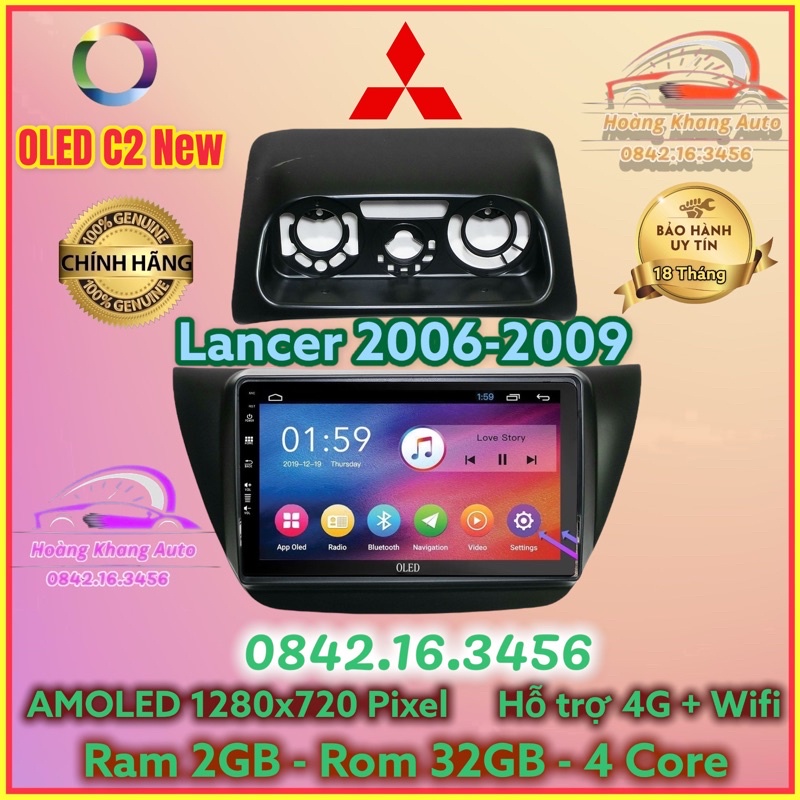 Màn hình Android OLED C2 New Theo Xe Lancer 2006 - 2009, 9 inch kèm dưỡng và jack nguồn zin