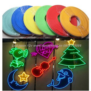 cuộn 5m Led neon flex 12v cắt nhỏ 2,5cm uốn chữ, logo trang trí.đủ màu dùng ngoài trời