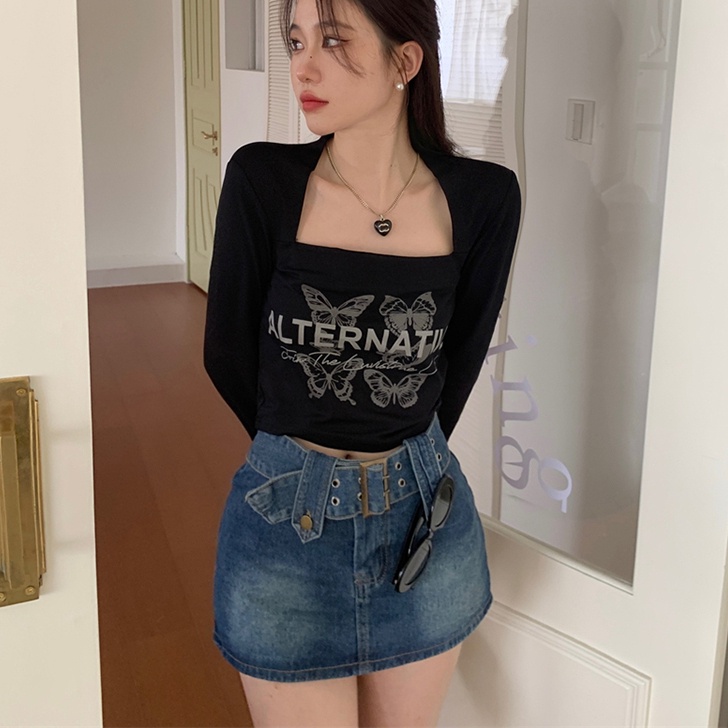 SUXI Đầm Tay Dài Cổ Vuông Dáng Ôm In Họa Tiết Đơn Giản Thời Trang Xuân Thu Cho Nữ