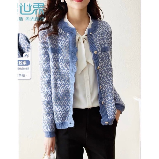 Áo Khoác Len Cadigan phối khuy ngọc, gấu lượn sóng siêu iêu