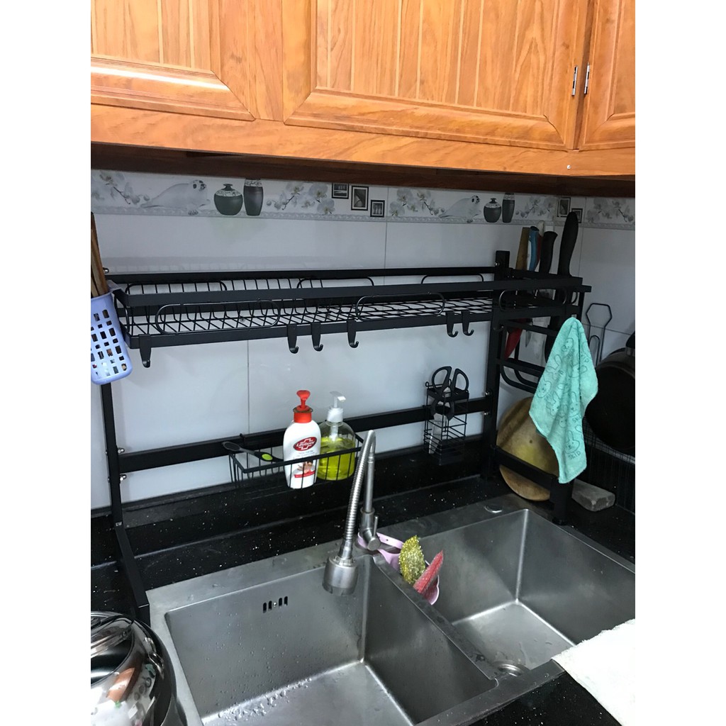 kệ chén bát phía trên bồn rửa , kệ chén thông minh khung thép đen cao cấp sơn tĩnh điện 85cm | BigBuy360 - bigbuy360.vn