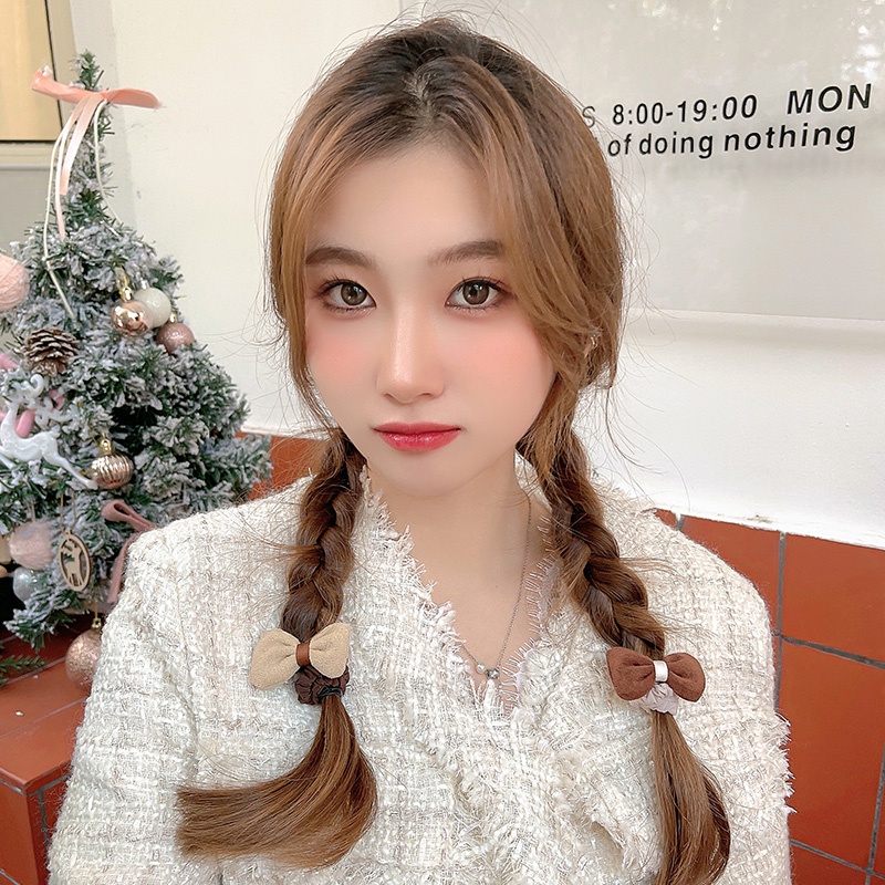 Dây buộc tóc cao su đính nơ in họa tiết hoa phong cách Hàn Quốc cho nữ
