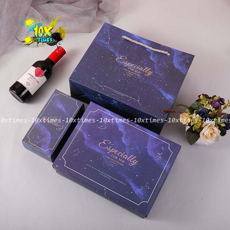 Set hộp túi giấy đựng quà tặng sang trọng xanh dương tặng sinh nhật bạn gái bạn trai đối tác, valentine, ngày lễ có quai