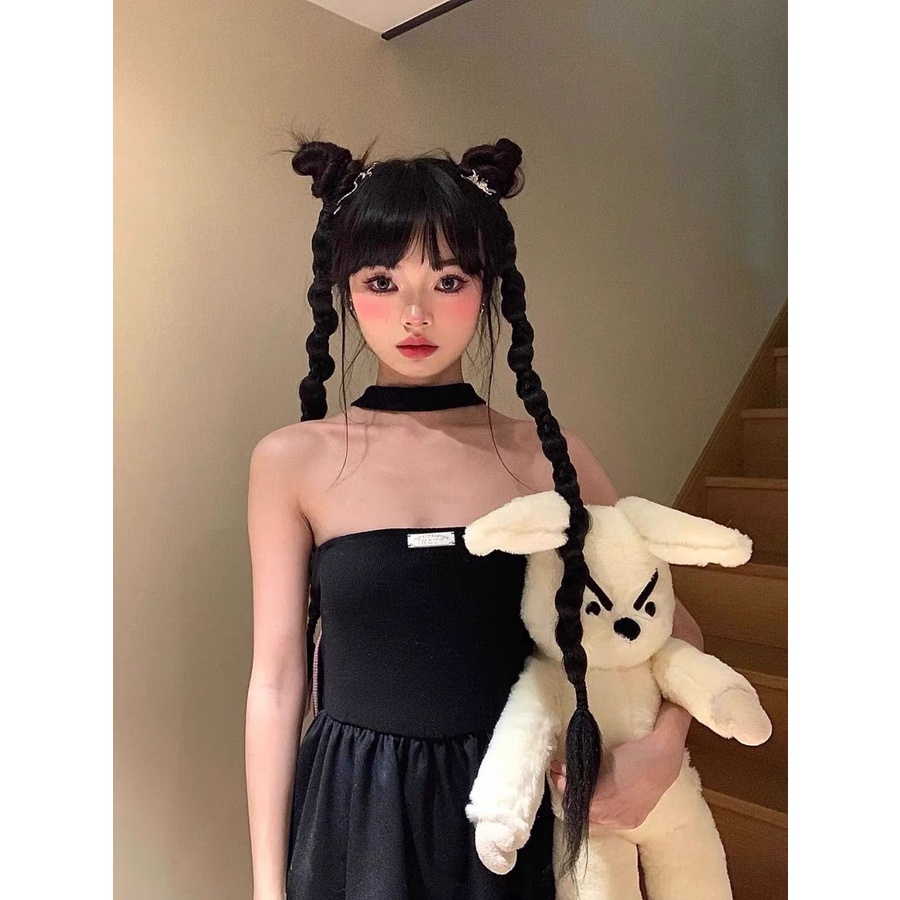 Tóc Giả Tết 2 Bên Giả Dáng Dài Thắt Bím Đuôi Ngựa Phong Cách Âu Mỹ Thời Trang Cho Nữ