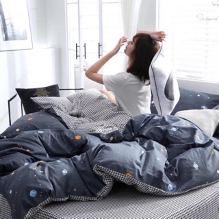 Bộ chăn ga gối cotton poly vũ trụ