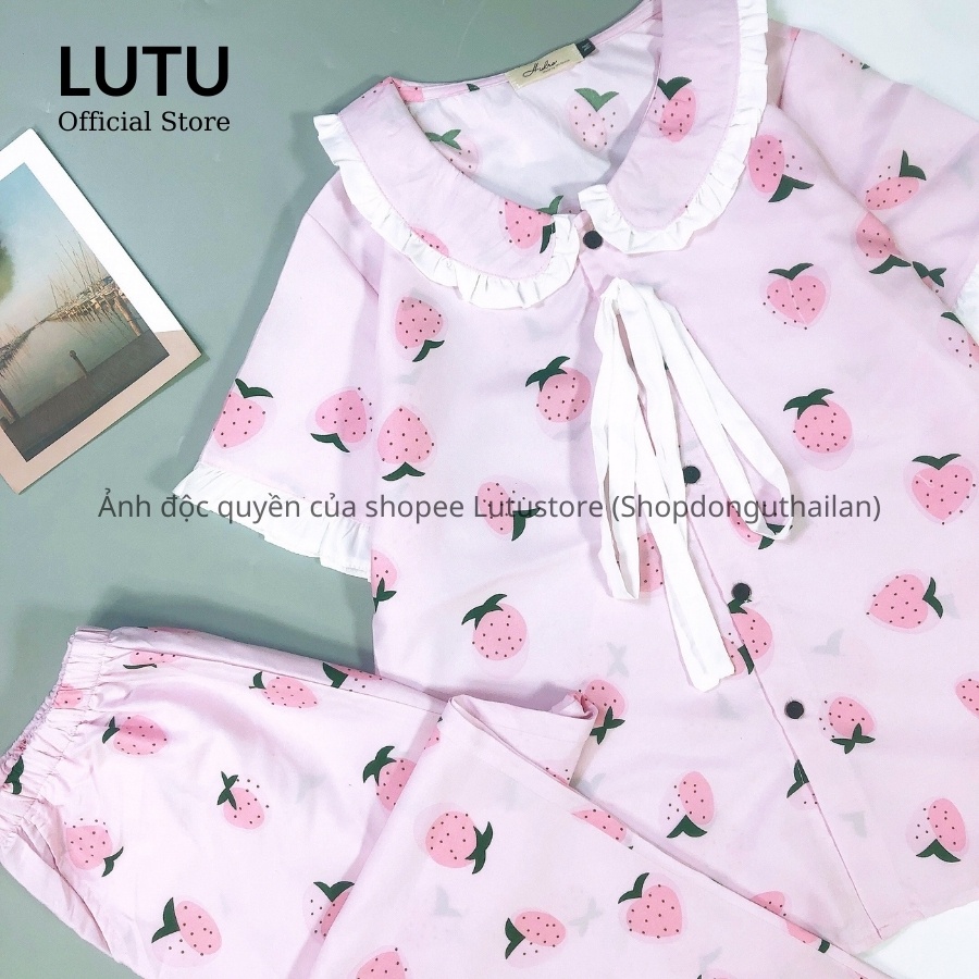 Bộ Ngủ Pijama Phối Nơ Bèo Tay Ngắn Quần Dài Họa Tiết Dễ Thương Thiết Kế Cao Cấp Phong Cách Tiểu Thư | WebRaoVat - webraovat.net.vn