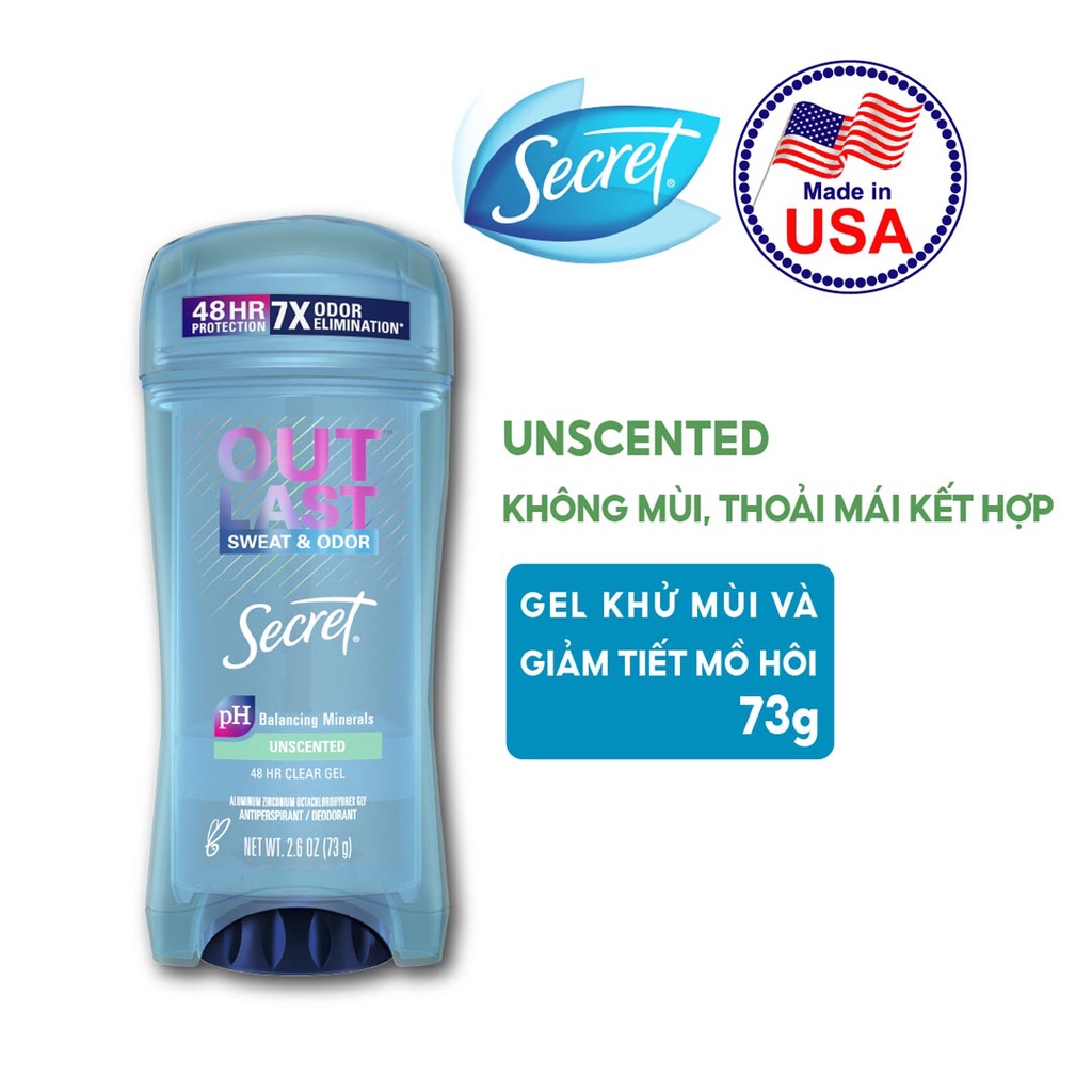 Lăn, Sáp Khử Mùi Nữ Secret Clear Gel Clinical Protection 73g, Completely Clean, Unscented, Protecting Powder Chính Hãng