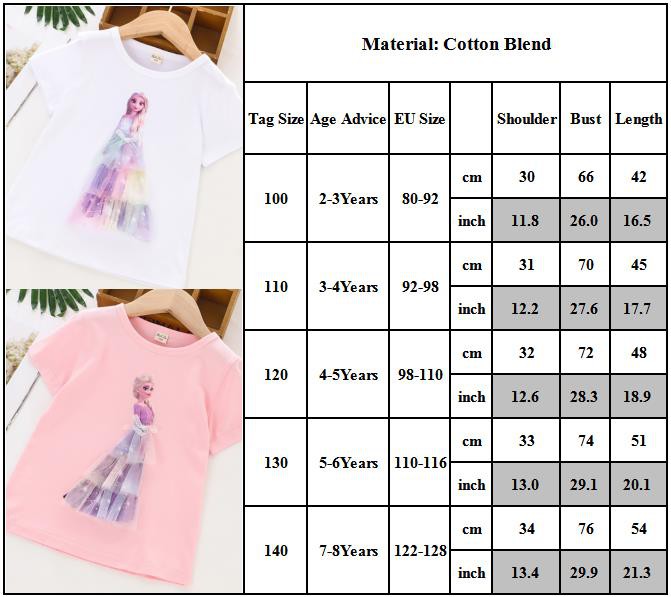 Áo thun tay ngắn cổ tròn màu sắc kẹo ngọt in hình công chúa Elsa Anna 3D xinh xắn cho bé gái