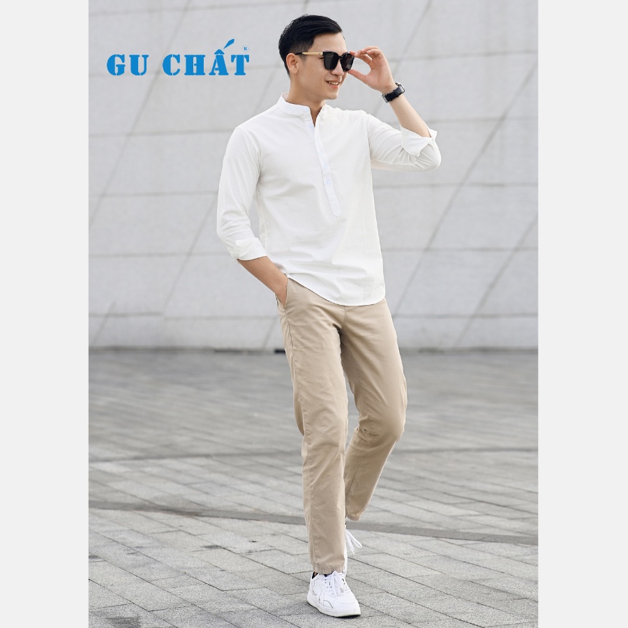 Áo Sơ Mi Nam Dài Tay GU CHẤT, Vải Đủi Mịn Màng, Thoáng Mát, Thiết Kế Cổ Trụ Sang Trọng - GUD14