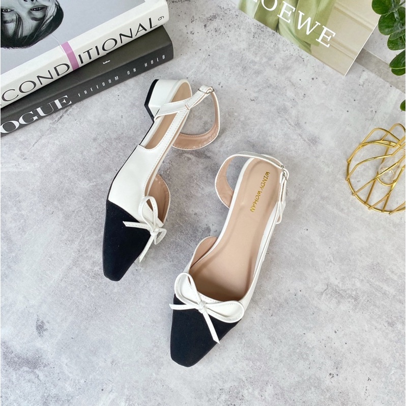 Giày cao gót nữ mũi vuông Toffly Slingback Captoe phối nơ cao 3cm size 35 đến size 42 cho nàng ngoại cỡ - Toffly Shoes