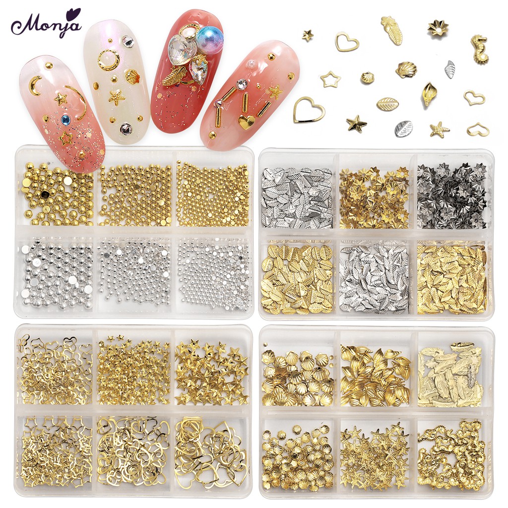 MONJA [Hàng mới về] Hộp Phụ Kiện Vỏ Sò / Lông Vũ 6 Ngăn Dùng Trang Trí Móng Tay Diy