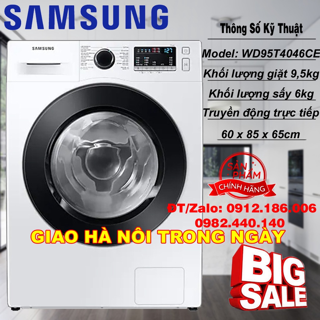 Máy giặt sấy Samsung Inverter WD95T4046CE/SV (giặt 9.5kg và sấy 6kg)