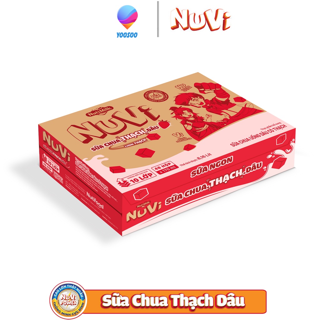 Thùng 48 Hộp NuVi Sữa Lúa Mạch Thạch Cacao/ Sữa Chua Thạch Dâu/ Sữa Trái Cây Thạch Cam 170ml - NUTIFOOD - YOOSOO MALL