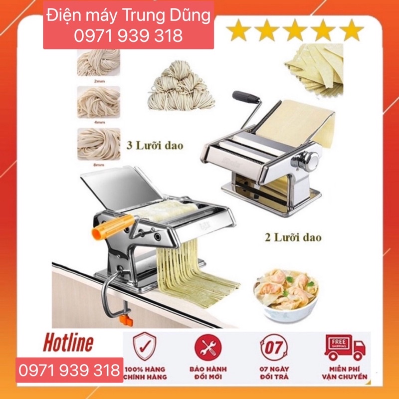 Máy cán bột làm mỳ tươi quay tay 2 3 lưỡi cắt inox dùng gia đình tiện dụng bảo hành 12 tháng