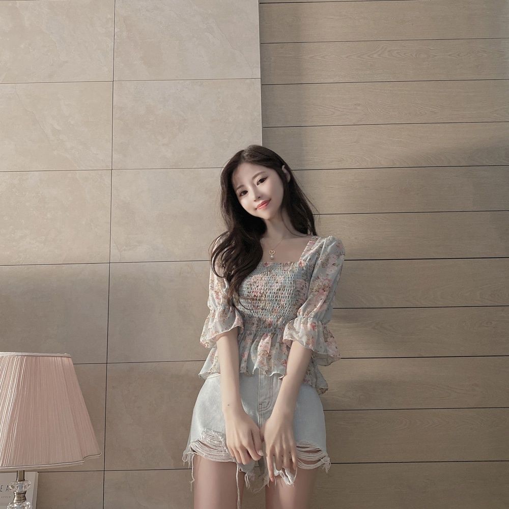 Áo voan hoa tay lỡ chun ngực, áo taobao siêu đẹp | BigBuy360 - bigbuy360.vn