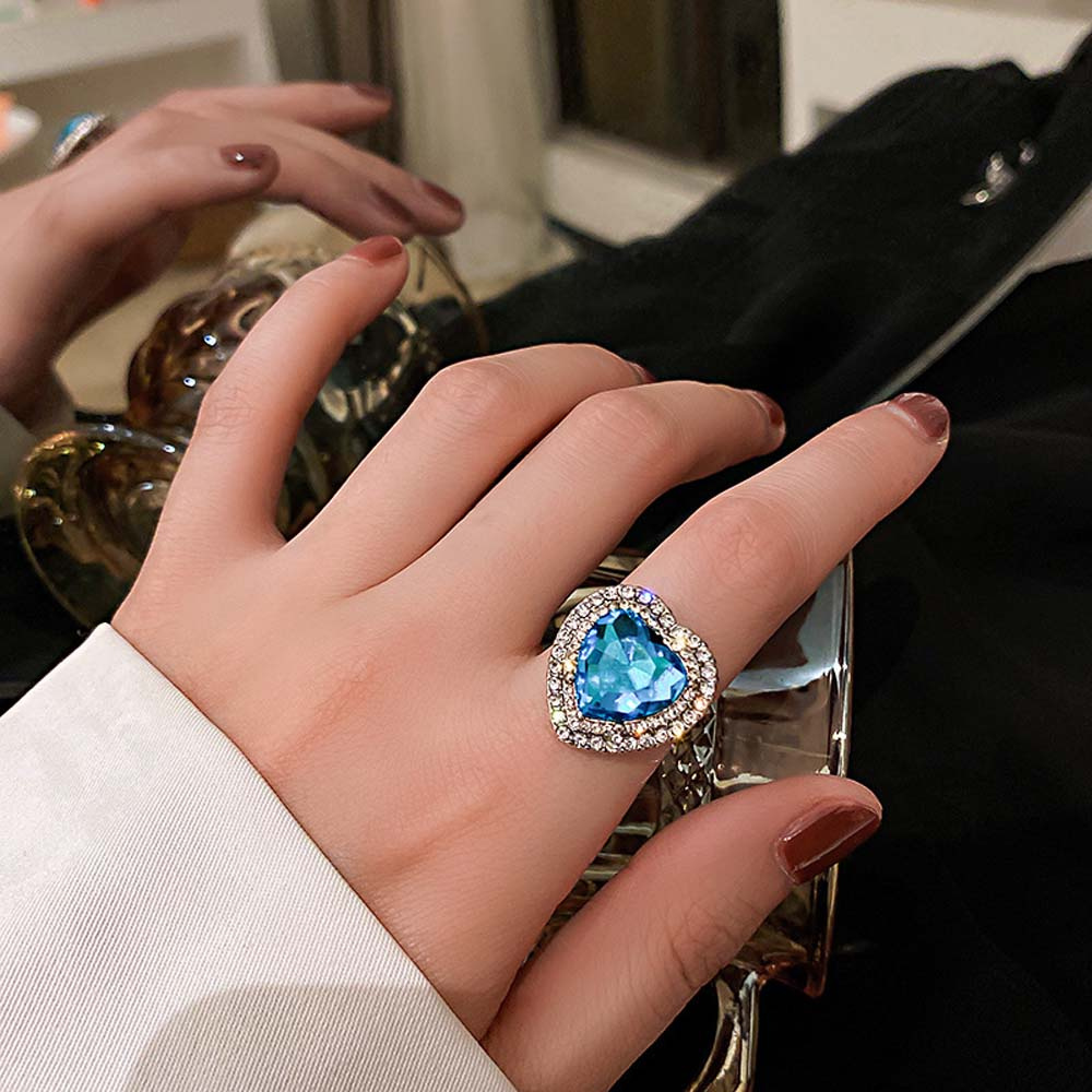 Nhẫn Hở Họa Tiết Bướm / Trái Tim Màu Xanh Dương Tùy Chỉnh Phong Cách Hàn Quốc Cổ Điển Thời Trang Cho Nữ