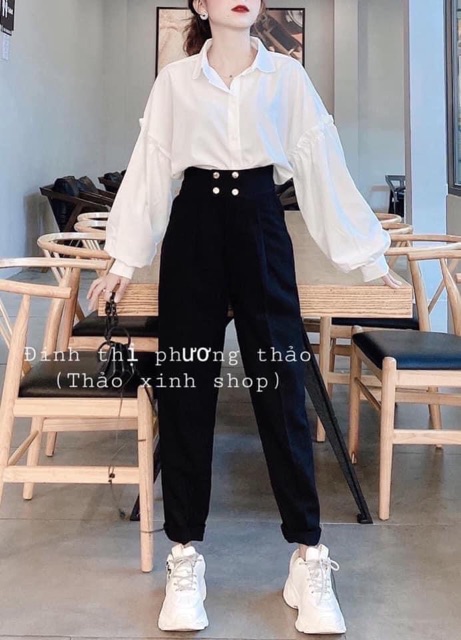 Quần baggy cạp cao bản to 4 khuy siêu hot 💕 | BigBuy360 - bigbuy360.vn