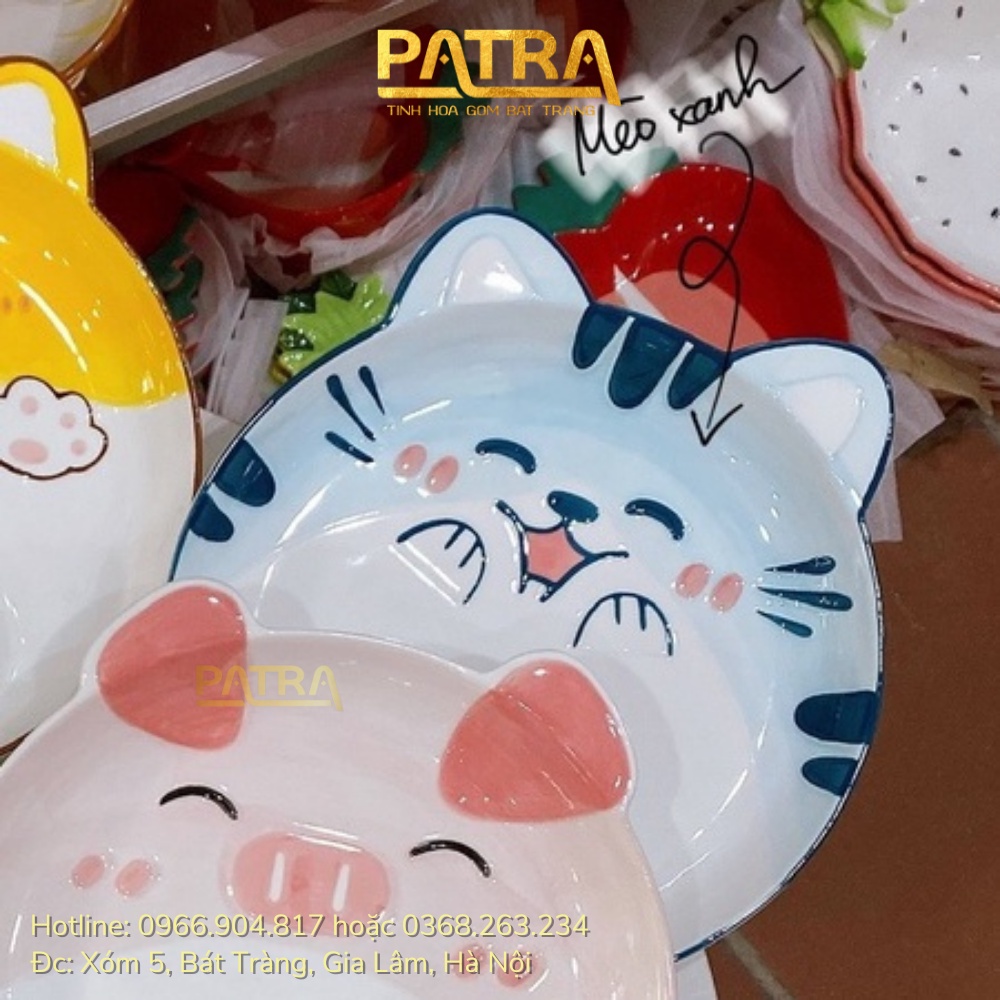Đĩa sứ hoạt hình có ngăn chấm tiện lợi, dĩa sứ decor họa tiết dễ thương