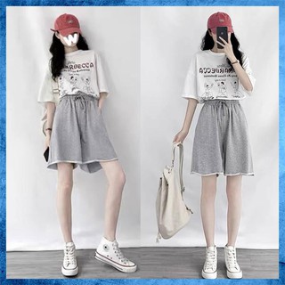 [Chất Đẹp] Quần Áo Croptop Cotton Mềm Mát Mịn, Áo Phông Quần Short Ghi Diện Hè Cực Xinh Form Rộng