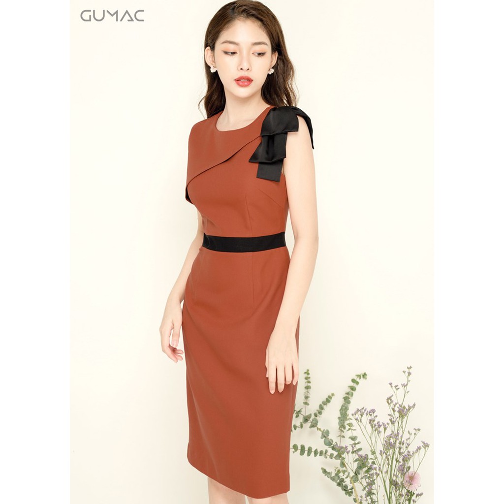 Đầm phối cổ đính nơ GUMAC MS05963_CAM