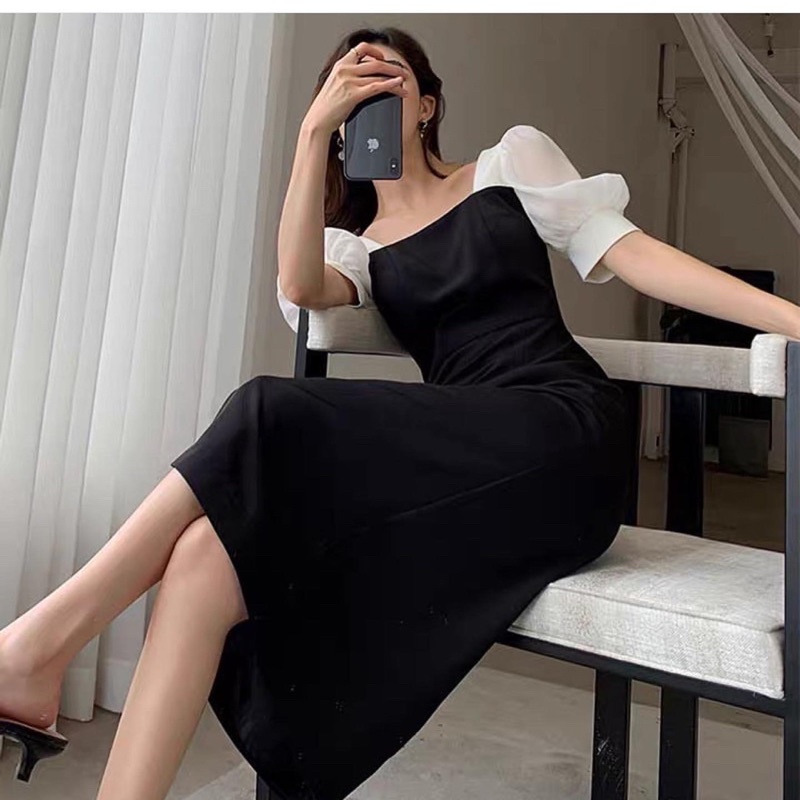 SẴN - Váy tay bồng dáng dài trang nhã mặc đi tiệc