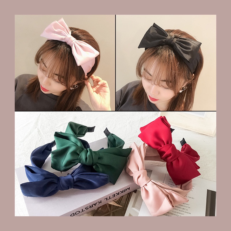 Cài tóc bằng vải lụa satin bản rộng hai lớp phong cách Hàn Quốc đơn giản thời trang cho nữ